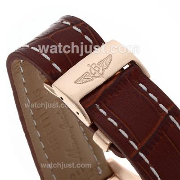 Breitling Chronomat B01 Working Chronograph Rose Gold Case with White Dial-Leather Strap