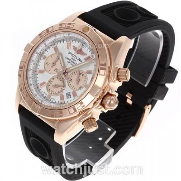 Breitling Chronomat B01 Working Chronograph Rose Gold Case with White Dial-Rubber Strap
