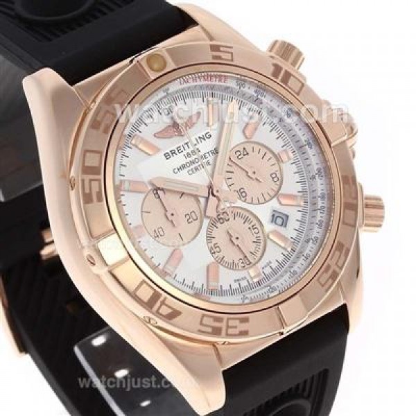Breitling Chronomat B01 Working Chronograph Rose Gold Case with White Dial-Rubber Strap