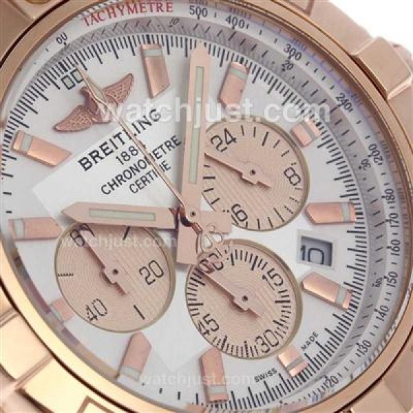 Breitling Chronomat B01 Working Chronograph Rose Gold Case with White Dial-Rubber Strap