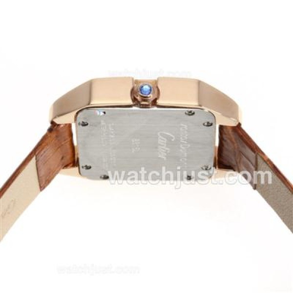 Cartier Santos 100 Rose Gold Case with White Dial-Leather Strap