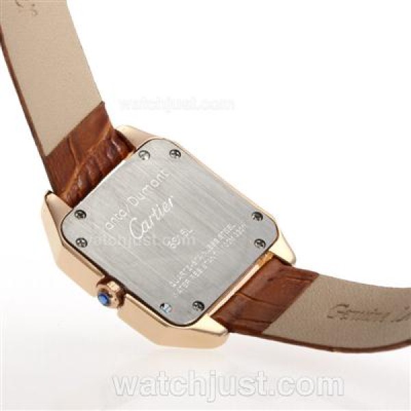 Cartier Santos 100 Rose Gold Case with White Dial-Leather Strap