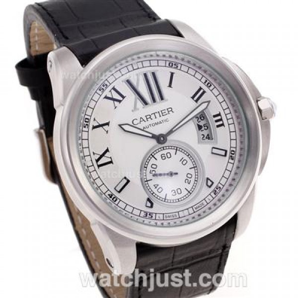 Cartier Calibre de Cartier Automatic with White Dial-Leather Strap