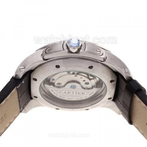 Cartier Calibre de Cartier Automatic with White Dial-Leather Strap