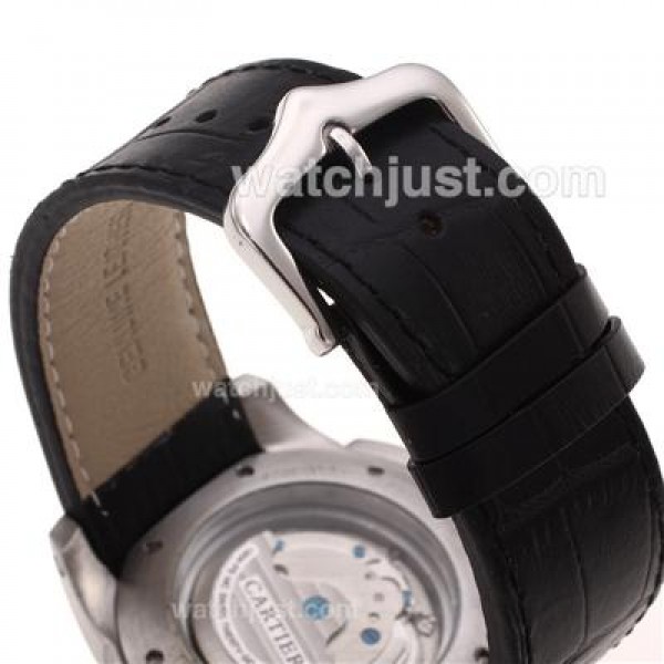 Cartier Calibre de Cartier Automatic with White Dial-Leather Strap