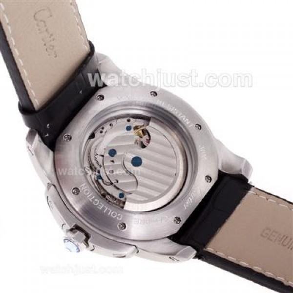 Cartier Calibre de Cartier Automatic with Black Dial-Leather Strap