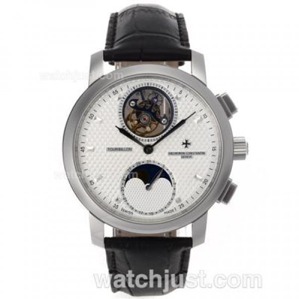 UK Top Quality Replica Vacheron Constantin Working Tourbillon Manual Winding with White Dial-Leather Strap