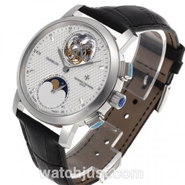 UK Top Quality Replica Vacheron Constantin Working Tourbillon Manual Winding with White Dial-Leather Strap