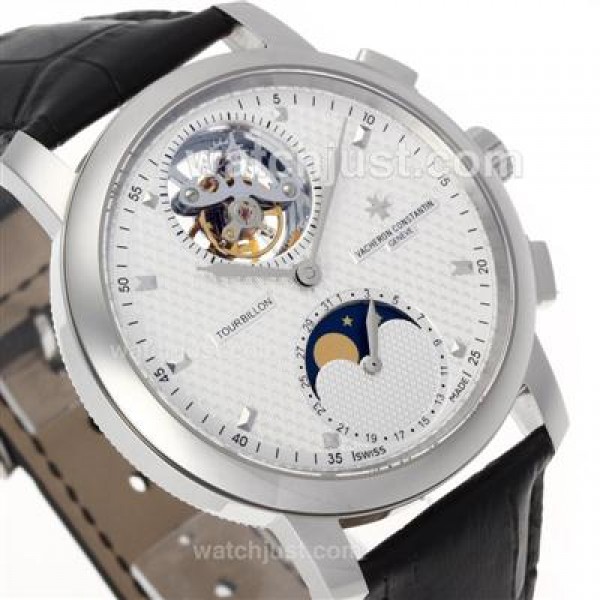 UK Top Quality Replica Vacheron Constantin Working Tourbillon Manual Winding with White Dial-Leather Strap