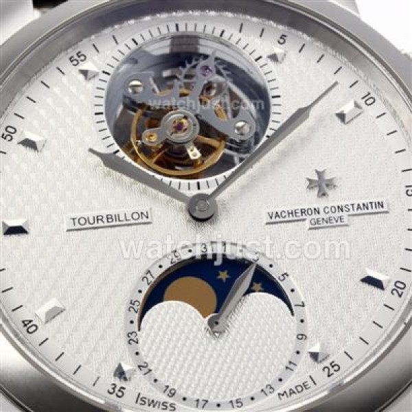 UK Top Quality Replica Vacheron Constantin Working Tourbillon Manual Winding with White Dial-Leather Strap