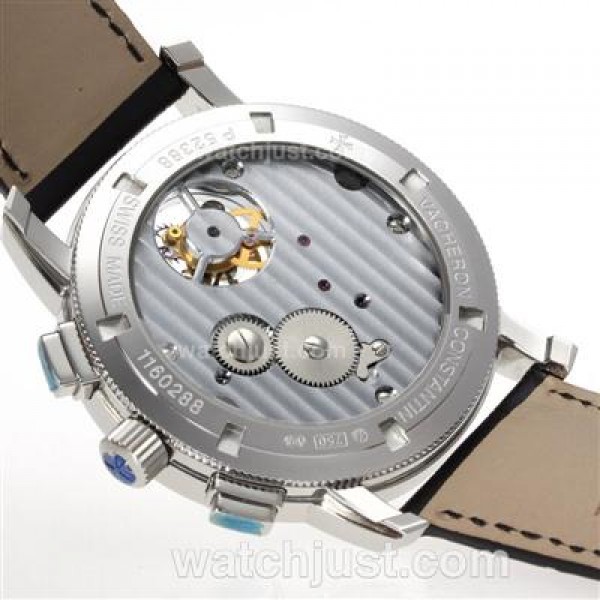 UK Top Quality Replica Vacheron Constantin Working Tourbillon Manual Winding with White Dial-Leather Strap