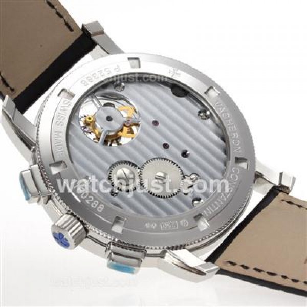UK Perfect Replica Vacheron Constantin Working Tourbillon Manual Winding with Black Dial-Leather Strap Watches