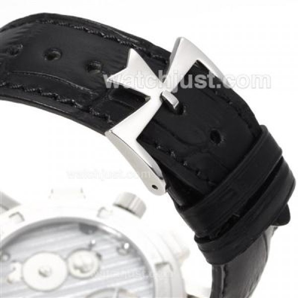 UK Perfect Replica Vacheron Constantin Working Tourbillon Manual Winding with Black Dial-Leather Strap Watches