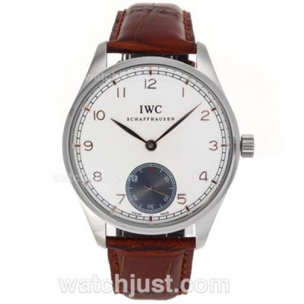 IWC Portuguese Manual Winding Rose Gold Number Markers with White Dial-Leather Strap
