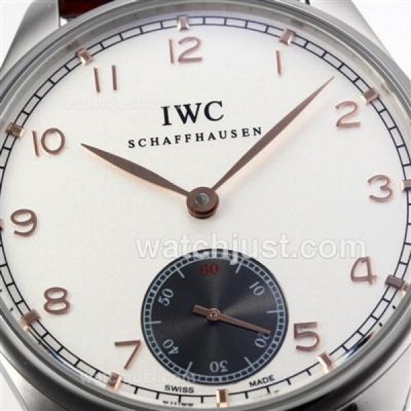 IWC Portuguese Manual Winding Rose Gold Number Markers with White Dial-Leather Strap