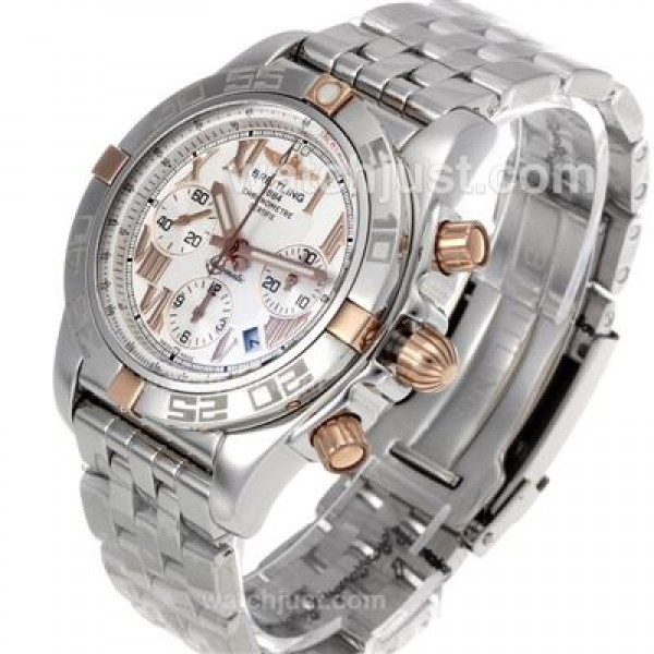 Breitling Chronomat B01 Chronograph Swiss Valjoux 7750 Movement Two Tone Case with White Dial