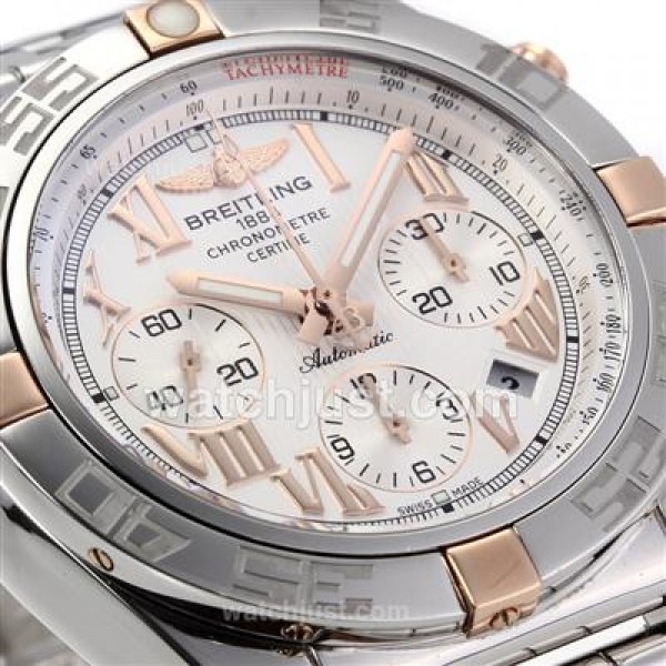 Breitling Chronomat B01 Chronograph Swiss Valjoux 7750 Movement Two Tone Case with White Dial