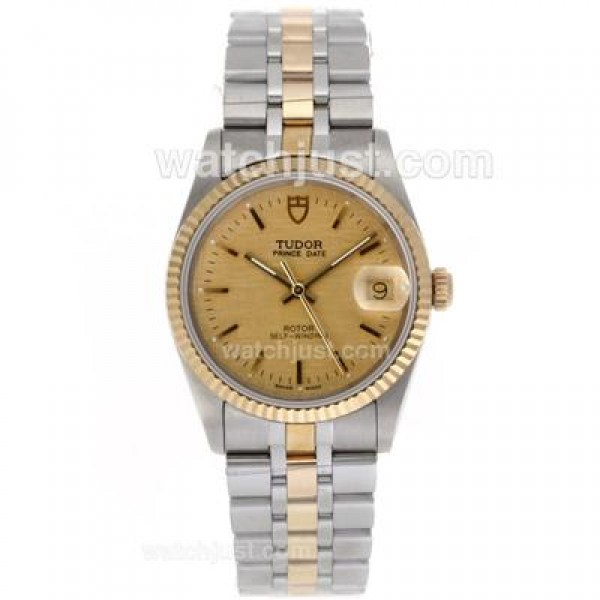 Tudor Prince Date Swiss ETA 2836 Movement 14K Wrapped Two Tone Stick Markers with Golden Dial