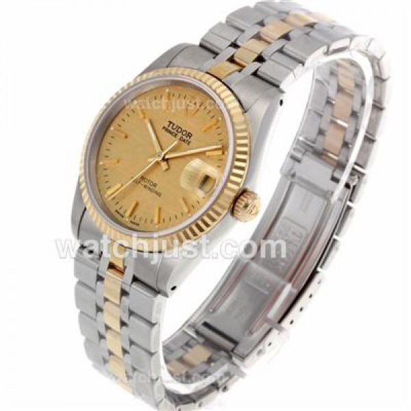 Tudor Prince Date Swiss ETA 2836 Movement 14K Wrapped Two Tone Stick Markers with Golden Dial