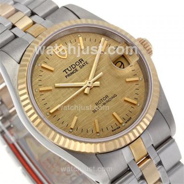 Tudor Prince Date Swiss ETA 2836 Movement 14K Wrapped Two Tone Stick Markers with Golden Dial