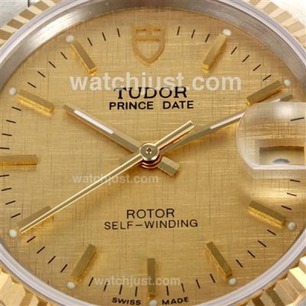 Tudor Prince Date Swiss ETA 2836 Movement 14K Wrapped Two Tone Stick Markers with Golden Dial
