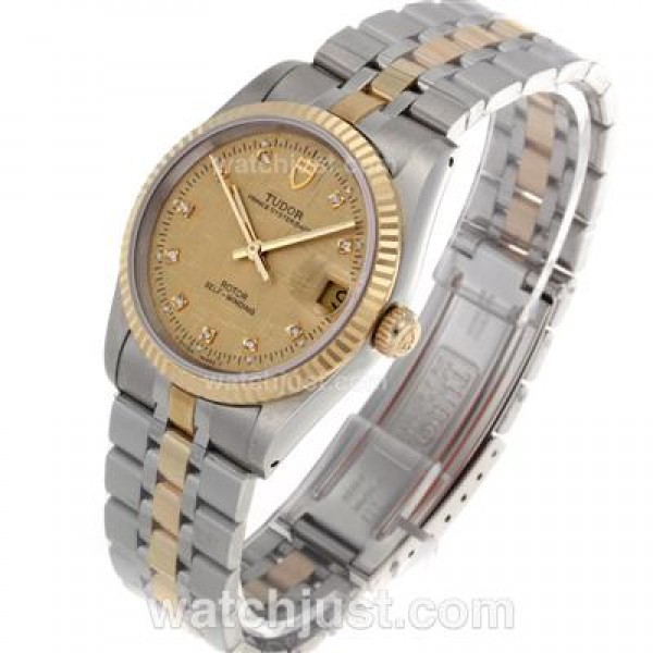 Tudor Prince Date Swiss ETA 2836 Movement 14K Wrapped Two Tone Diamond Markers with Golden Dial