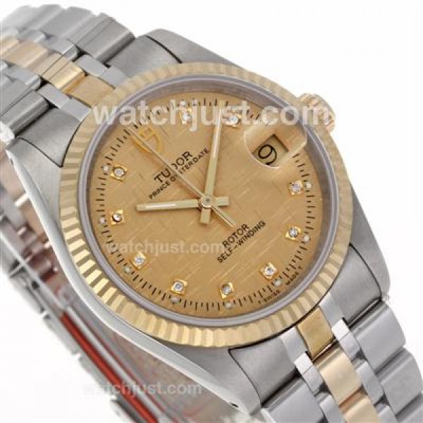 Tudor Prince Date Swiss ETA 2836 Movement 14K Wrapped Two Tone Diamond Markers with Golden Dial