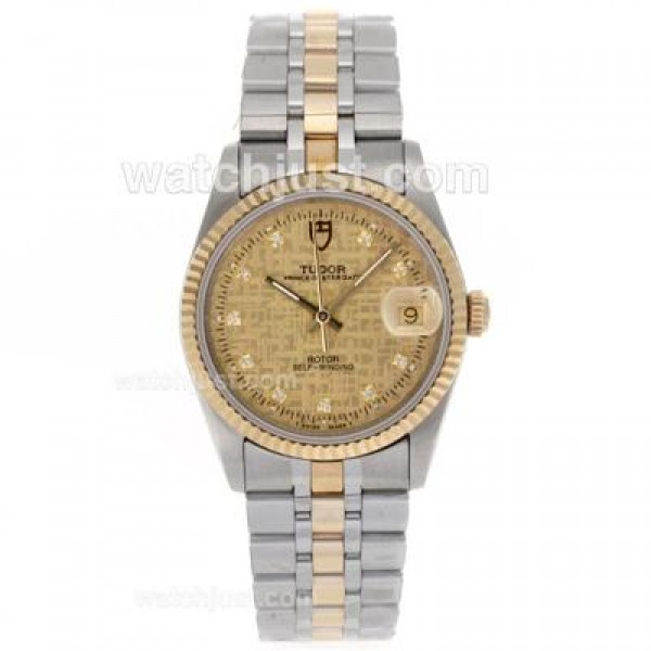Tudor Prince Date Swiss ETA 2836 Movement 14K Wrapped Two Tone Diamond Markers with Golden Dial