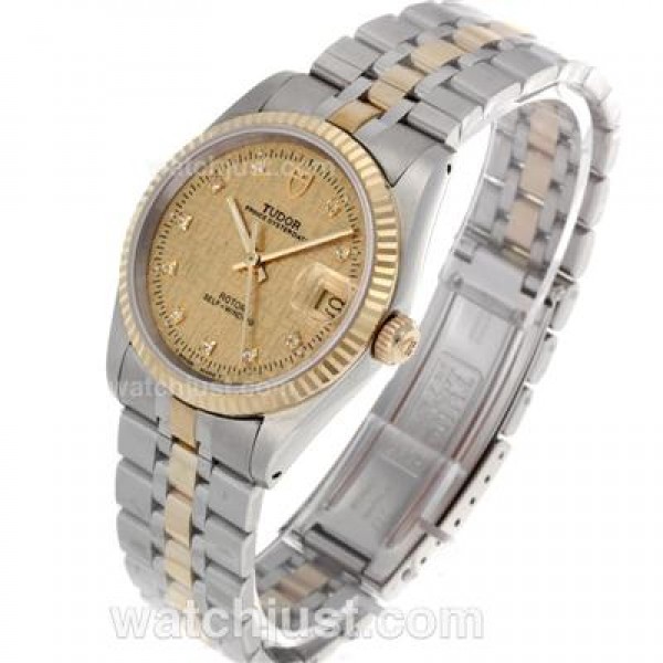 Tudor Prince Date Swiss ETA 2836 Movement 14K Wrapped Two Tone Diamond Markers with Golden Dial