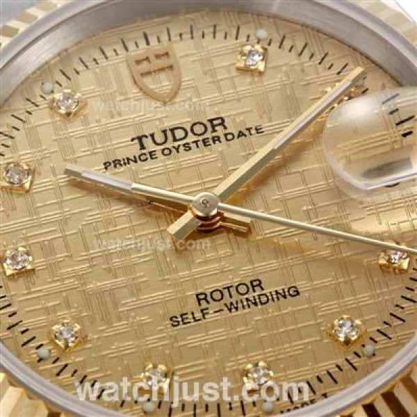 Tudor Prince Date Swiss ETA 2836 Movement 14K Wrapped Two Tone Diamond Markers with Golden Dial