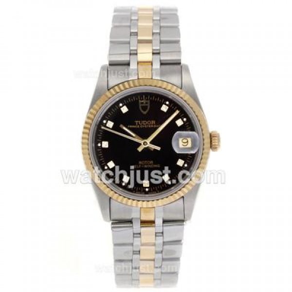 Tudor Prince Date Swiss ETA 2836 Movement 14K Wrapped Two Tone Diamond Markers with Black Dial
