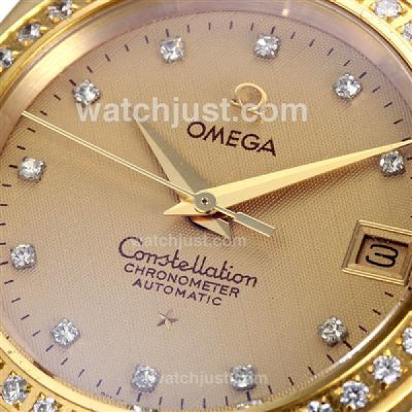 Omega Constellation Swiss ETA Movement Full Gold Diamond Bezel and Markers with Golden Dial