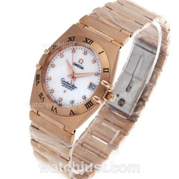 Omega Constellation Swiss ETA Movement Full Rose Gold Diamond Markers with MOP Dial