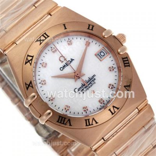 Omega Constellation Swiss ETA Movement Full Rose Gold Diamond Markers with MOP Dial