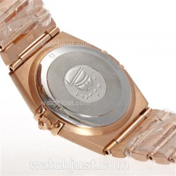 Omega Constellation Swiss ETA Movement Full Rose Gold Diamond Bezel and Markers with White Dial