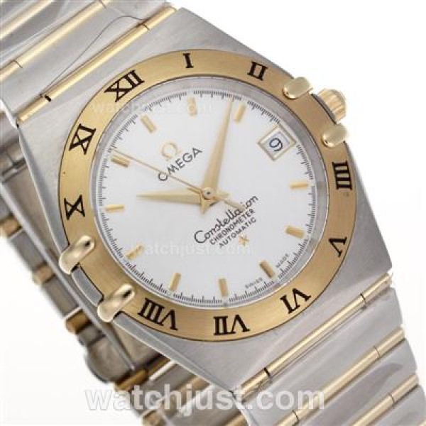 Omega Constellation Swiss ETA Movement Two Tone Stick Markers with White Dial