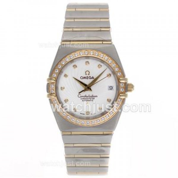 Omega Constellation Swiss ETA Movement Two Tone Diamond Bezel and Markers with White Dial
