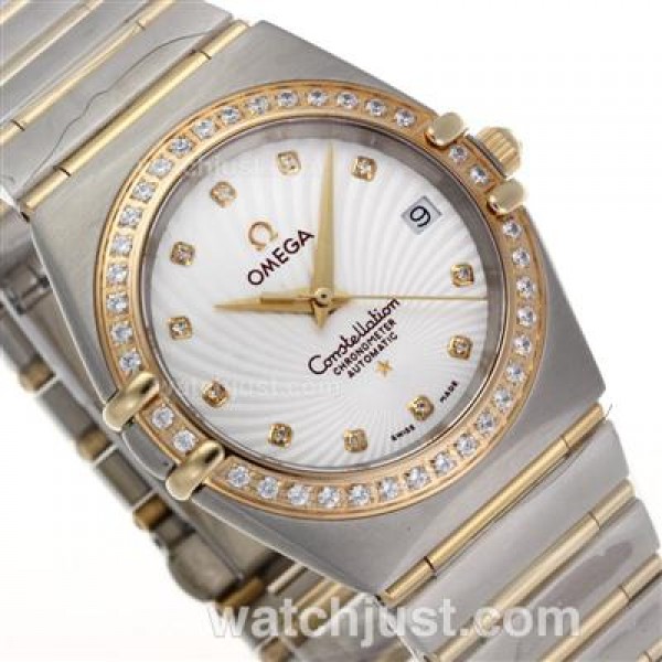 Omega Constellation Swiss ETA Movement Two Tone Diamond Bezel and Markers with White Dial