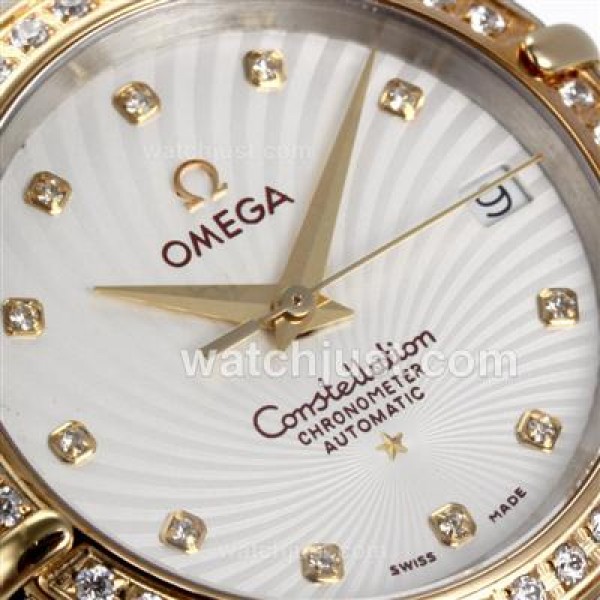 Omega Constellation Swiss ETA Movement Two Tone Diamond Bezel and Markers with White Dial