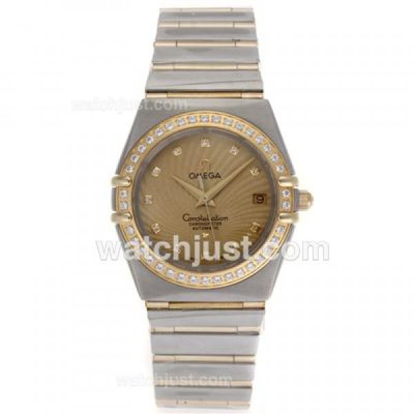 Omega Constellation Swiss ETA Movement Two Tone Diamond Bezel and Markers with Golden Dial