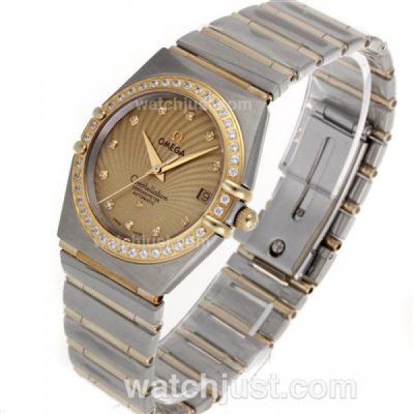 Omega Constellation Swiss ETA Movement Two Tone Diamond Bezel and Markers with Golden Dial