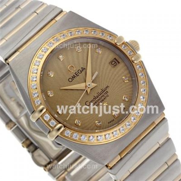 Omega Constellation Swiss ETA Movement Two Tone Diamond Bezel and Markers with Golden Dial