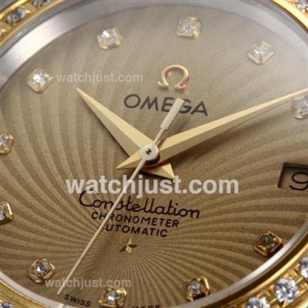 Omega Constellation Swiss ETA Movement Two Tone Diamond Bezel and Markers with Golden Dial