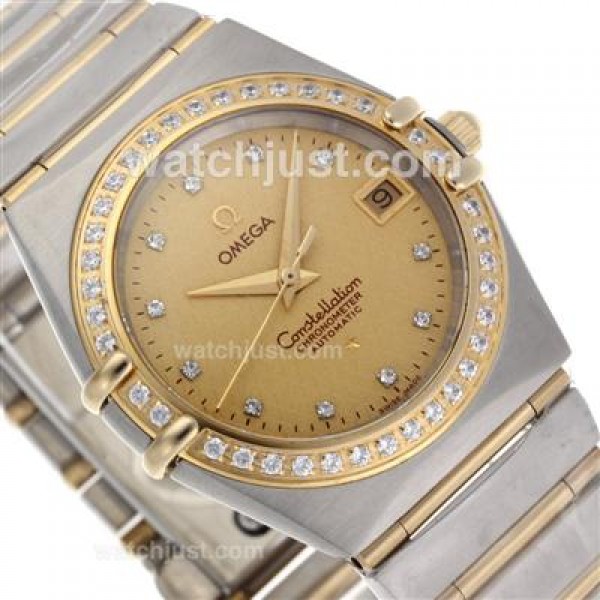 Omega Constellation Swiss ETA Movement Two Tone Diamond Bezel and Markers with Golden Dial