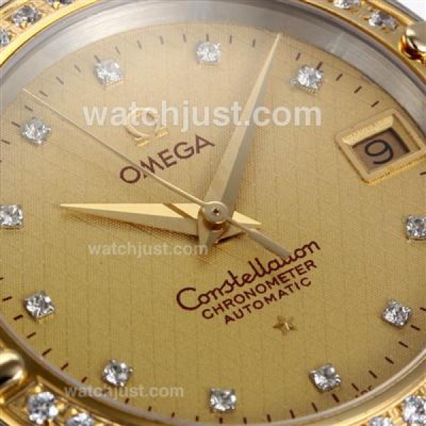 Omega Constellation Swiss ETA Movement Two Tone Diamond Bezel and Markers with Golden Dial