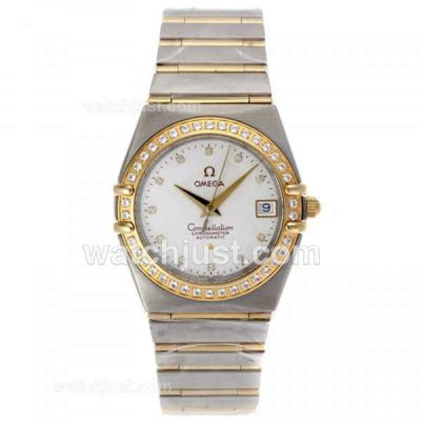 Omega Constellation Swiss ETA Movement Two Tone Diamond Bezel and Markers with White Dial