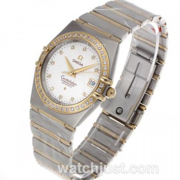 Omega Constellation Swiss ETA Movement Two Tone Diamond Bezel and Markers with White Dial