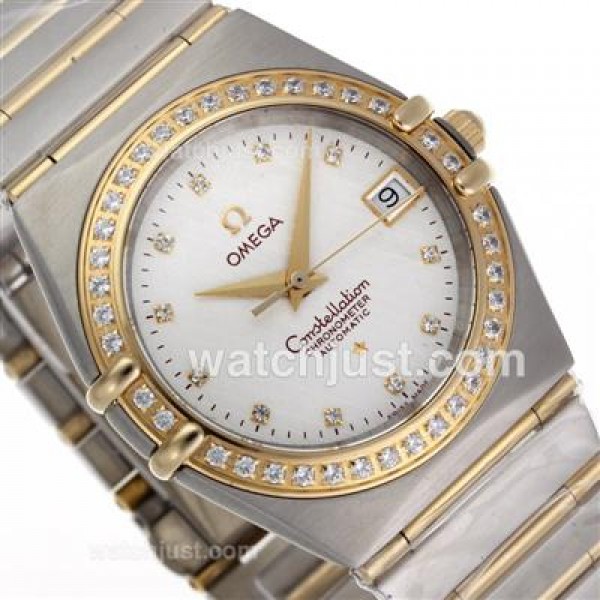 Omega Constellation Swiss ETA Movement Two Tone Diamond Bezel and Markers with White Dial