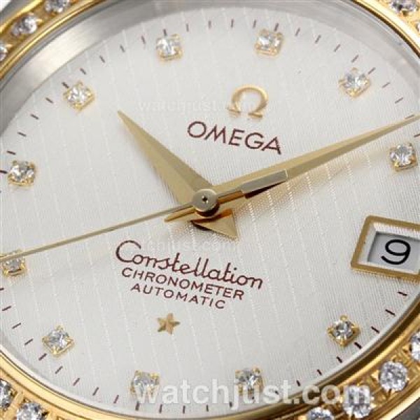 Omega Constellation Swiss ETA Movement Two Tone Diamond Bezel and Markers with White Dial