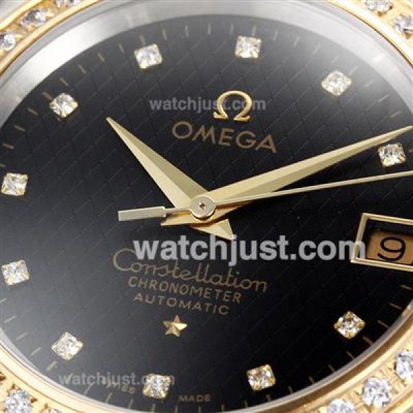 Omega Constellation Swiss ETA Movement Two Tone Diamond Bezel and Markers with Black Dial